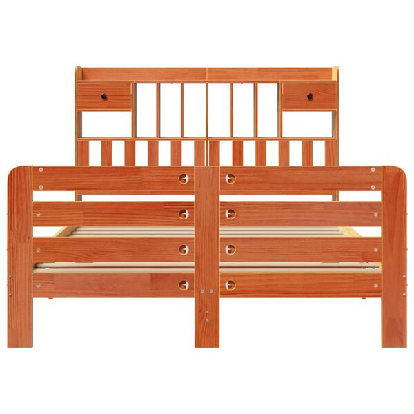 vidaXL Lova su knygų spinta be čiužinio, ruda, 150x200cm, pu&scaron;is