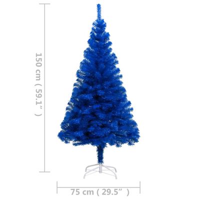 vidaXL Dirbtinė apšviesta Kalėdų eglutė su stovu, mėlyna, 150cm, PVC