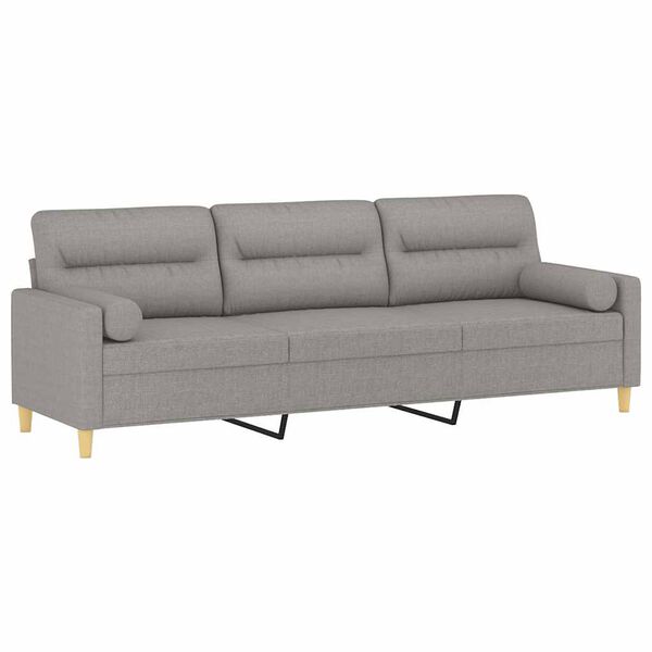 vidaXL Trivietė sofa su pagalvėmis, &scaron;viesiai pilka, 210cm, audinys