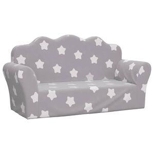 vidaXL Vaiki&scaron;ka dvivietė sofa, pilka, mink&scaron;tas pliu&scaron;as, su žvaigždėmis