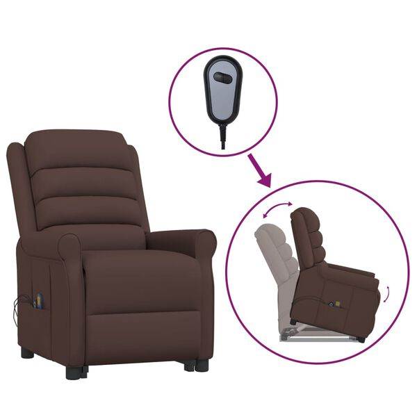 vidaXL Atsistojantis masažinis krėslas, rudos spalvos, dirbtinė oda