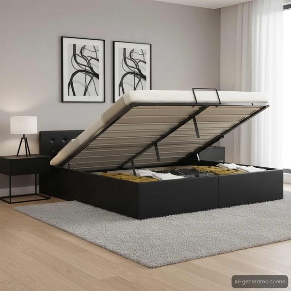 vidaXL Lovos rėmas su daiktadėže, juodas, 180x200cm, dirbtinė oda