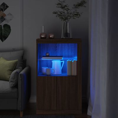 vidaXL Šoninė spintelė su LED lemputėmis, ruda ąžuolo, mediena
