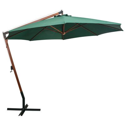 vidaXL Pakabinamas skėtis nuo saulės, 350cm, medinis kotas, žalias