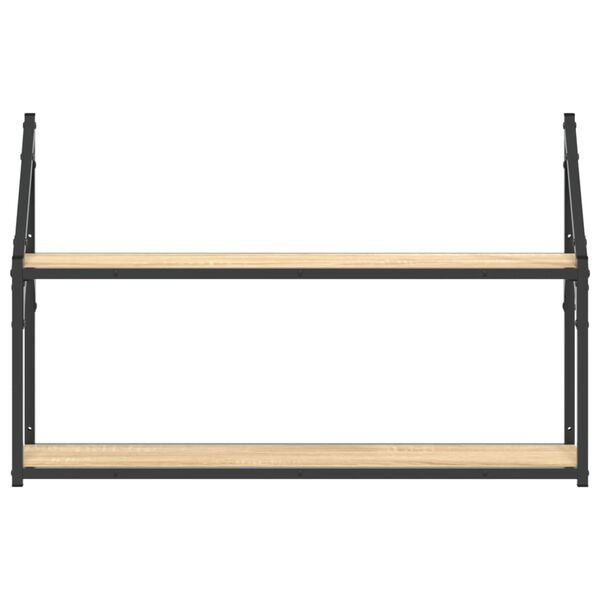 vidaXL Sieninė lentyna, 2 auk&scaron;tų, ąžuolo, 80x21x51cm, apdirbta mediena