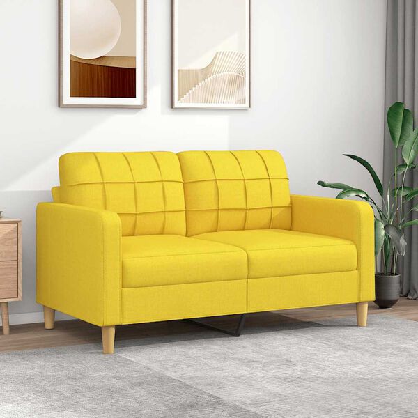 vidaXL Dvivietė sofa, šviesiai geltonos spalvos, 140cm, audinys