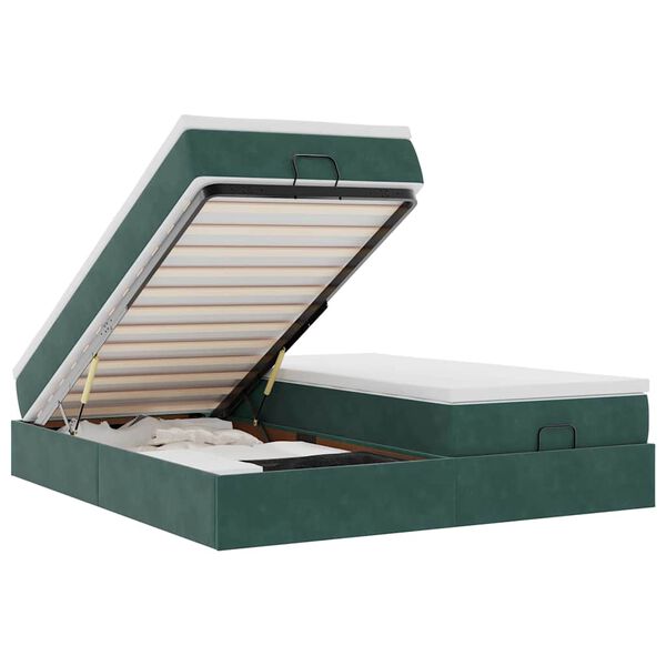 vidaXL Osmanų lovos rėmas su čiužiniais, žalias, 180x200cm, aksomas