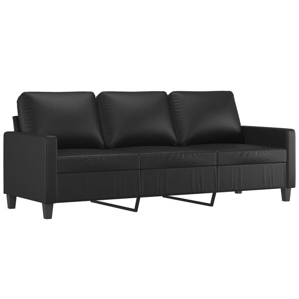 vidaXL Trivietė sofa, juodos spalvos, 180cm, dirbtinė oda