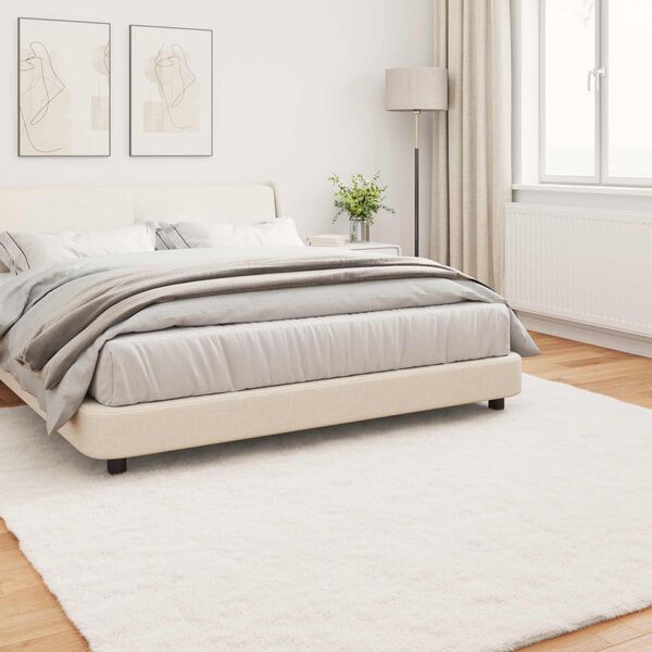 vidaXL Dirbtinio triu&scaron;io kailio kilimas Olite Kreminė 200 x 200 cm