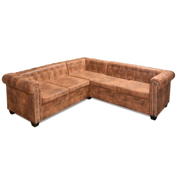 vidaXL Chesterfield penkiavietė kampinė sofa, dirbtinė oda, ruda