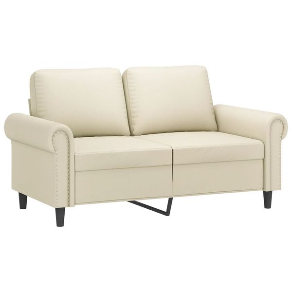 vidaXL Dvivietė sofa su pagalvėlėmis, kreminė, 120cm, dirbtinė oda
