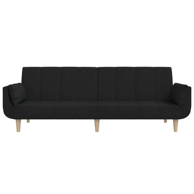 vidaXL Dvivietė sofa-lova su dvejomis pagalvėmis, juoda, audinys