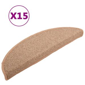vidaXL Laiptų kilimėliai, 15 vnt., 56x17x3 cm, &scaron;viesiai rudi, pusapvaliai