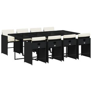 vidaXL Sodo komplektas su pagalvėlėmis, 9 dalių, juodas, poliratanas