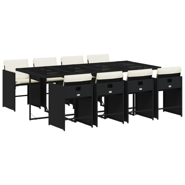 vidaXL Sodo komplektas su pagalvėlėmis, 9 dalių, juodas, poliratanas