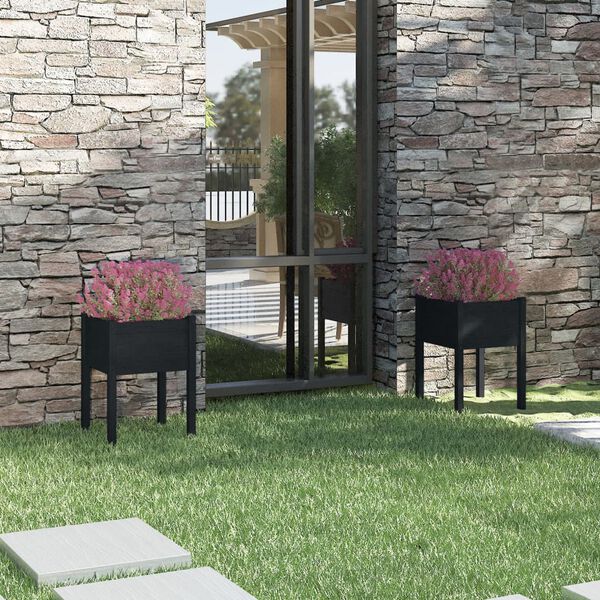 vidaXL Sodo loveliai, 2vnt., juodi, 50x50x70cm, pušies masyvas