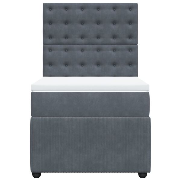 vidaXL Lova su spyruoklėmis ir čiužiniu, pilka, 90x200 cm, aksomas