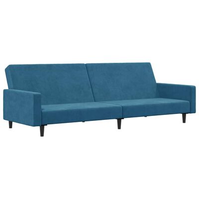 vidaXL Dvivietė sofa-lova su pakoja, mėlynos spalvos, aksomas