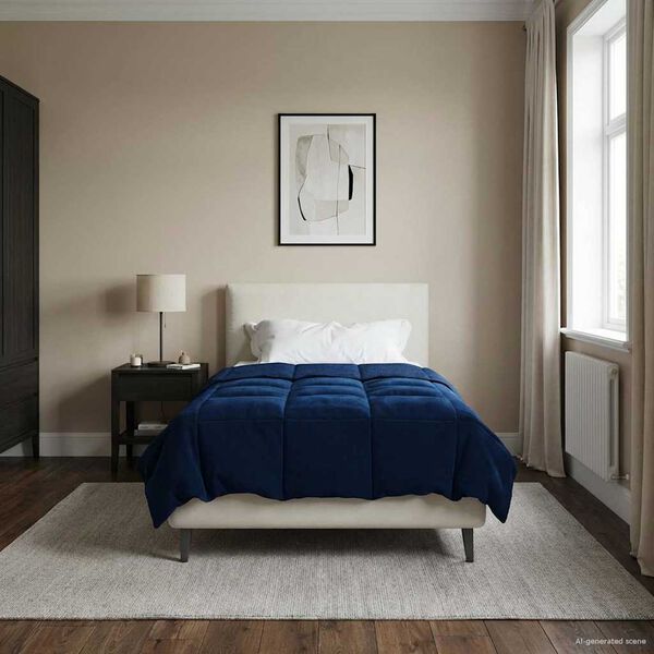 vidaXL Pilna metų antklodė Tamsiai mėlyna 135 x 220 cm Mikropluo&scaron;tas