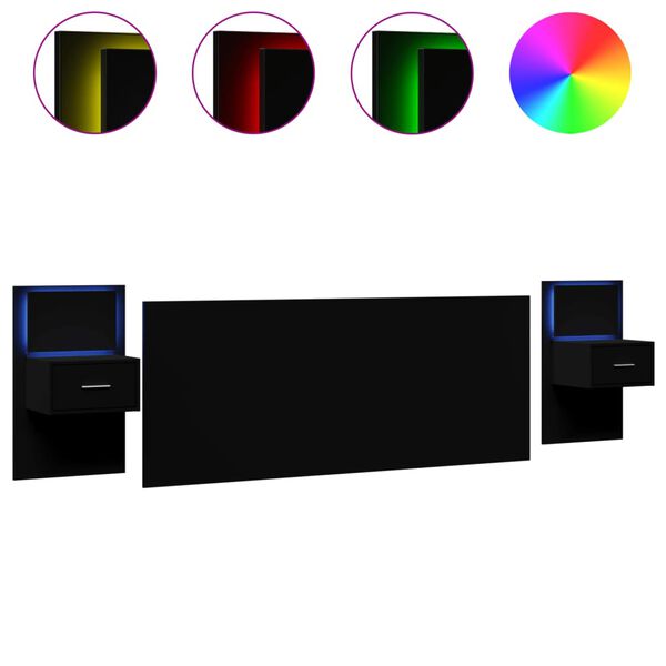 vidaXL Lovos galvūgalis su spintelėmis, juodas, 200cm, mediena