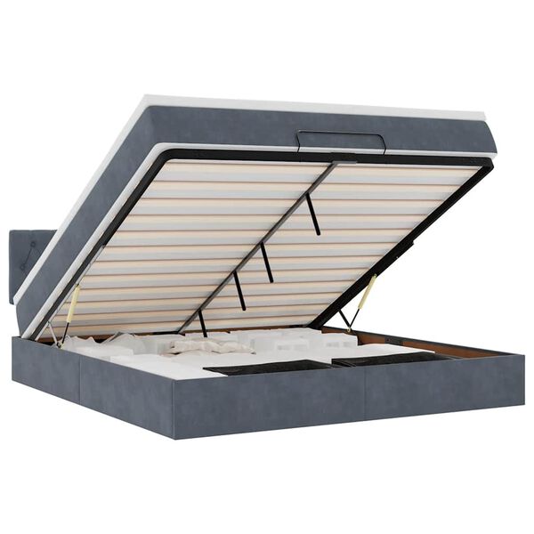 vidaXL Osmanų lova su čiužiniu ir LED Tamsiai pilka 180x200cm Velvet