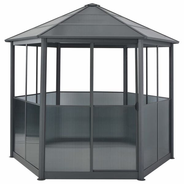 vidaXL Sodo pavėsinė, pilka, aliuminis, šešiakampė