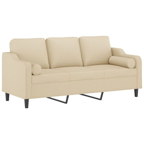 vidaXL Trivietė sofa su pagalvėlėmis, kreminės spalvos, 180cm, audinys
