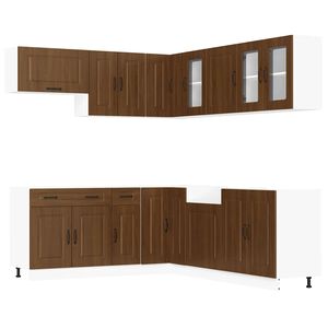 vidaXL Virtuvinių spintelių komplektas, 11 dalių, Kalmar, ruda
