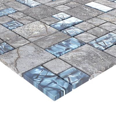 vidaXL Mozaikinės plytelės, 22vnt., pilkos/mėlynos, 30x30cm, stiklas