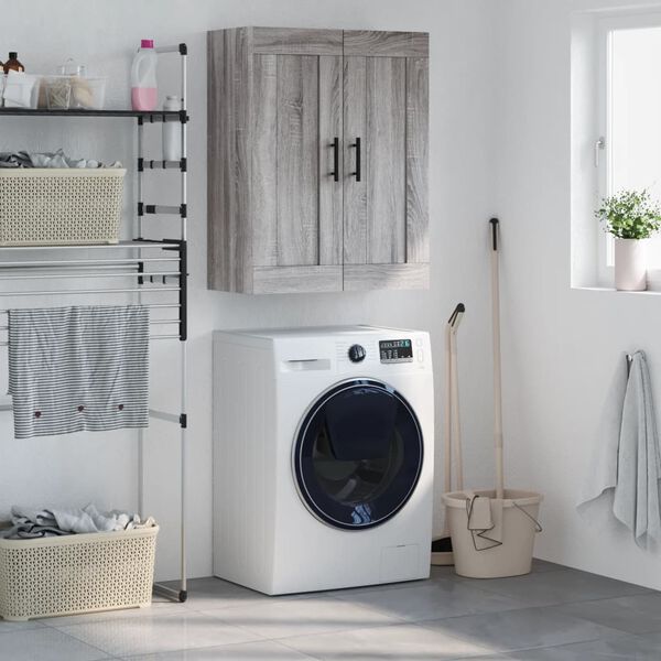 vidaXL Prie sienos montuojama spintelė, pilka, 69,5x34x90cm, mediena