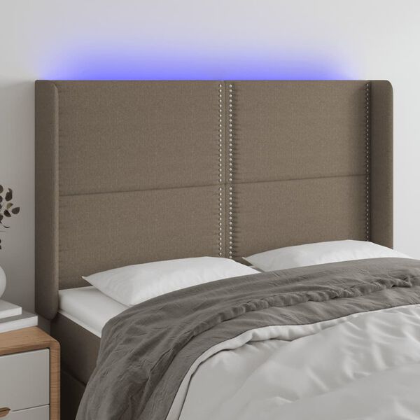 vidaXL Galvūgalis su LED, taupe spalvos, 147x16x118/128cm, audinys