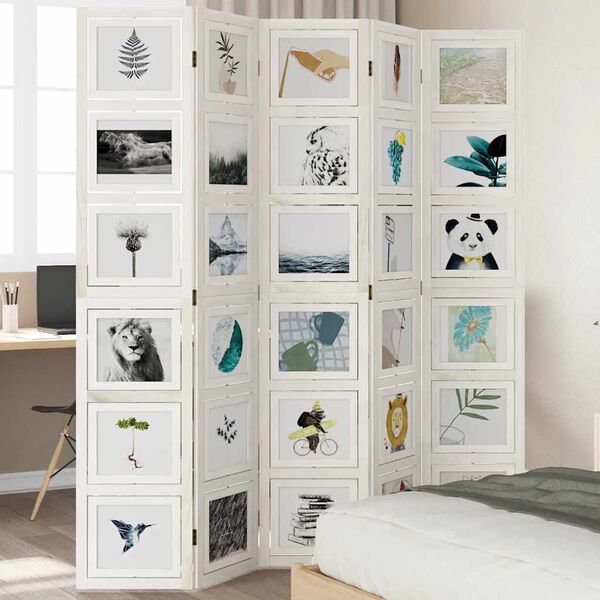 vidaXL Kambario pertvara, 5 segmentai, balta, paulovnijos masyvas