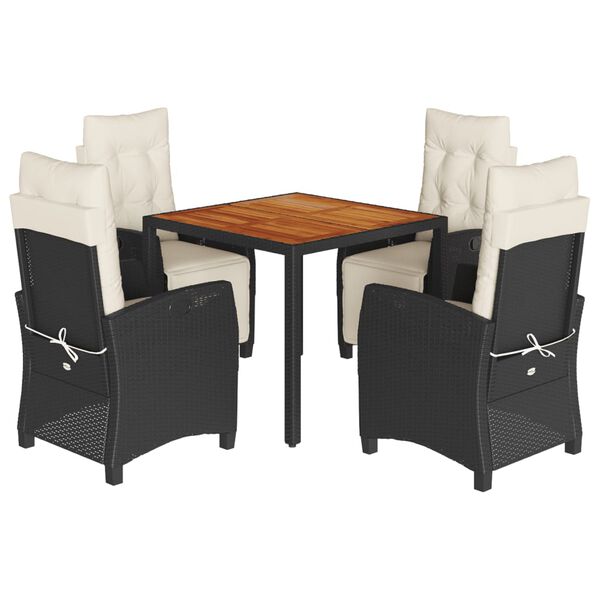 vidaXL Sodo komplektas su pagalvėlėmis, 5 dalių, juodas, poliratanas