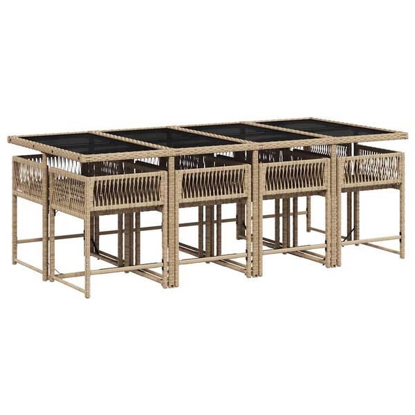 vidaXL Sodo komplektas su pagalvėlėmis, 9 dalių, smėlio, poliratanas