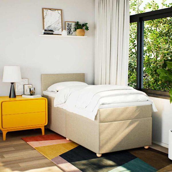 vidaXL Lova su spyruoklėmis ir čiužiniu, kreminė, 80x200cm, audinys