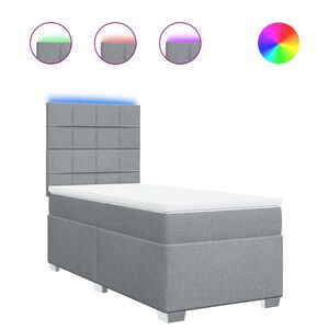 vidaXL Lova su spyruoklėmis ir čiužiniu, pilka, 90x190 cm, audinys