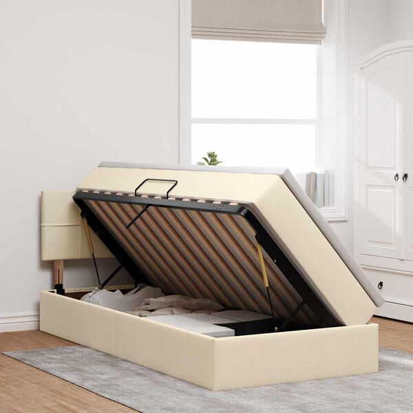 vidaXL Lova su daiktų laikymo vieta ir čiužiniu Kremas 100 x 200 cm