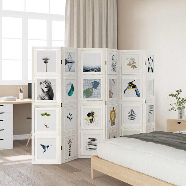 vidaXL Kambario pertvara, 6 segmentai, balta, paulovnijos mediena