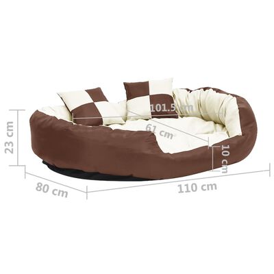 vidaXL Dvipusė skalbiama pagalvė šunims, ruda ir kreminė, 110x80x23cm