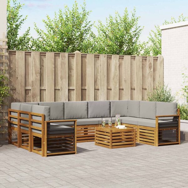 vidaXL Sofų komplektai su pagalve 10 pcs Natūrali ir &scaron;viesiai pilka