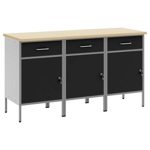 vidaXL Darbo spinta su stalčių 3 pcs Juoda ir pilka 150 x 55 x 85 cm