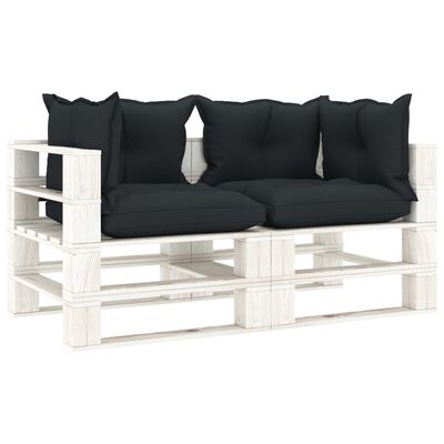 vidaXL Dvivietė sodo sofa iš palečių su antracito pagalvėmis, mediena
