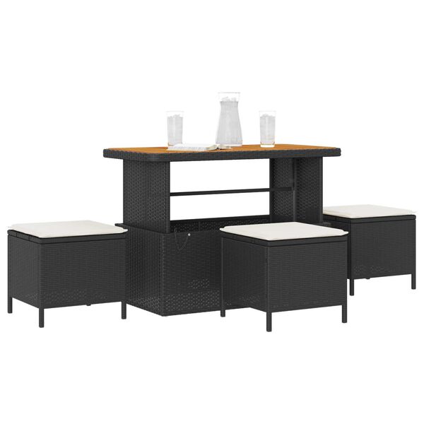 vidaXL Sodo valgomojo komplektas Juoda Poli ratanas