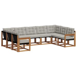 vidaXL Lauko sofos komplektas 9 pcs Natūrali ir &scaron;viesiai pilka