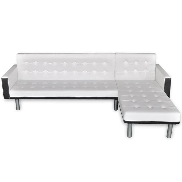 vidaXL L formos sofa-lova, dirbtinė oda, balta ir juoda