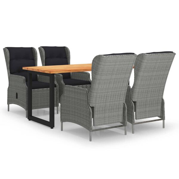 vidaXL Sodo komplektas su pagalvėlėmis, 5 dalių, pilkas, poliratanas