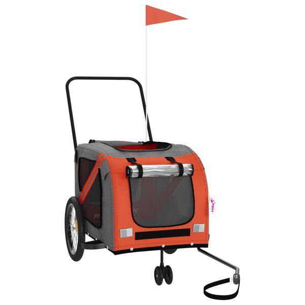 vidaXL Dviračio priekaba augintiniams, oranžinė/pilka, audinys/geležis