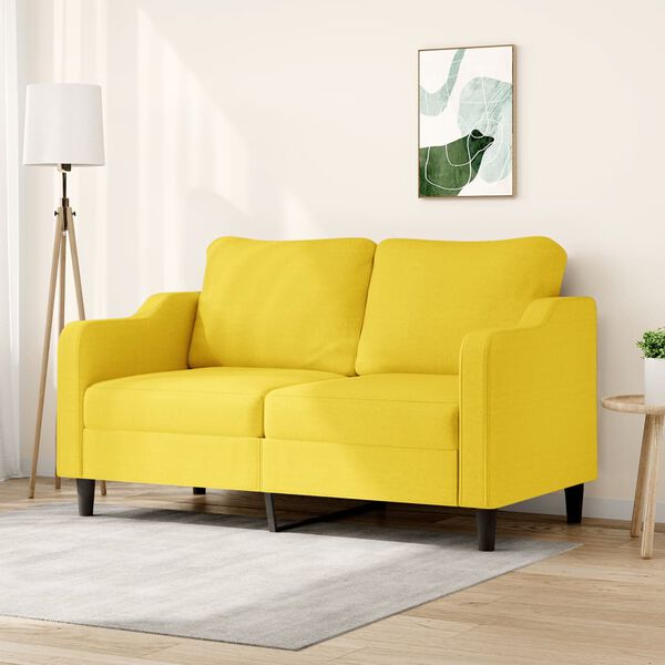 vidaXL Dvivietė sofa, šviesiai geltonos spalvos, 140cm, audinys