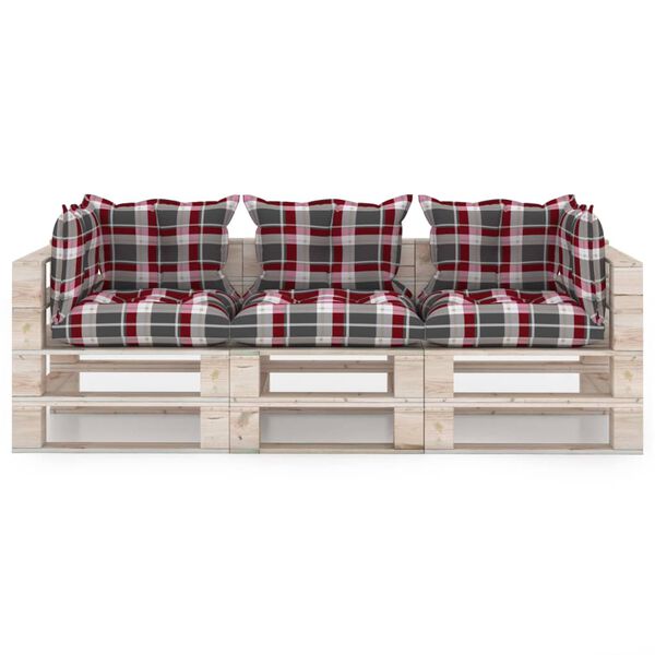 vidaXL Trivietė sodo sofa i&scaron; palečių su pagalvėlėmis, pu&scaron;ies mediena