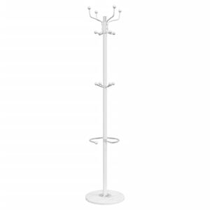 vidaXL Paltų kabykla su skėčių laikikliu, balta, 180cm, geležis